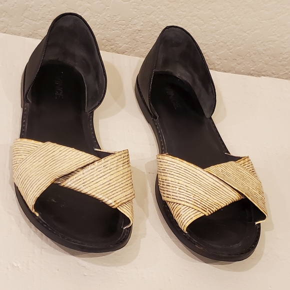 Vince "Ida" Sandals, Gold/Tan/Black, Open Toe, Croc Embossed, Size 8/8.5, EUC - Picture 3 of 15